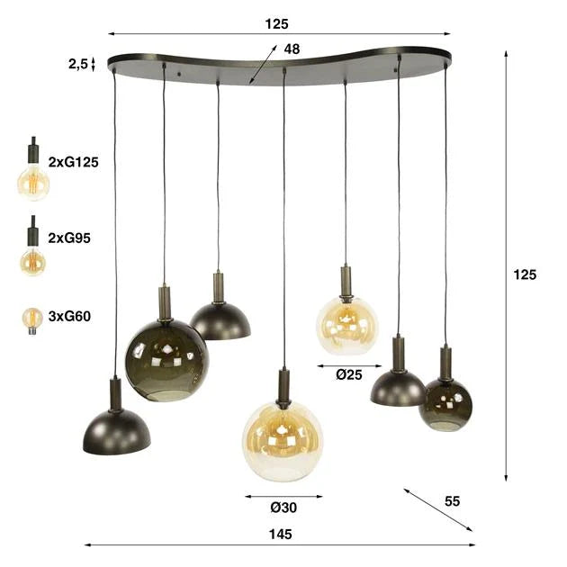 Clemenza 7-Light Hanging Lamp Brown/Amber