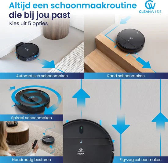 CleanWise Henk – Robot vacuum cleaner with mopping function and charging station – 4500 Pa suction power, 5 cleaning modes, app and voice control, ideal for pets, hard floors & carpets