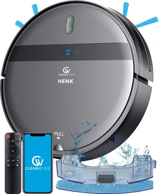 CleanWise Henk – Robot vacuum cleaner with mopping function and charging station – 4500 Pa suction power, 5 cleaning modes, app and voice control, ideal for pets, hard floors & carpets