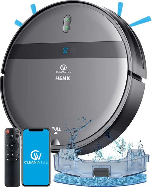 CleanWise Henk – Robot vacuum cleaner with mopping function and charging station – 4500 Pa suction power, 5 cleaning modes, app and voice control, ideal for pets, hard floors & carpets