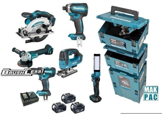 Makita DLX8100J | Combiset 18V | DDF484 + DTD153 + DGA504 + DHS660 + DJV182 | Includes batteries and charger