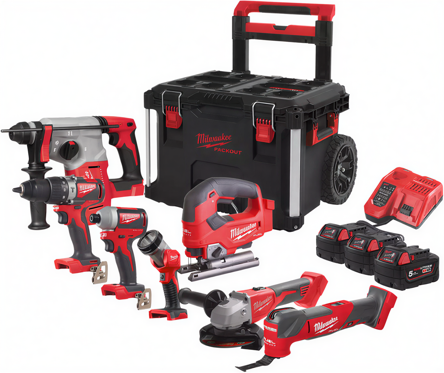 Milwaukee M18 FPP7C-503P | Powerpack 7-piece | 18V | Battery combiset (3x 5.0Ah) | Packout Trolley