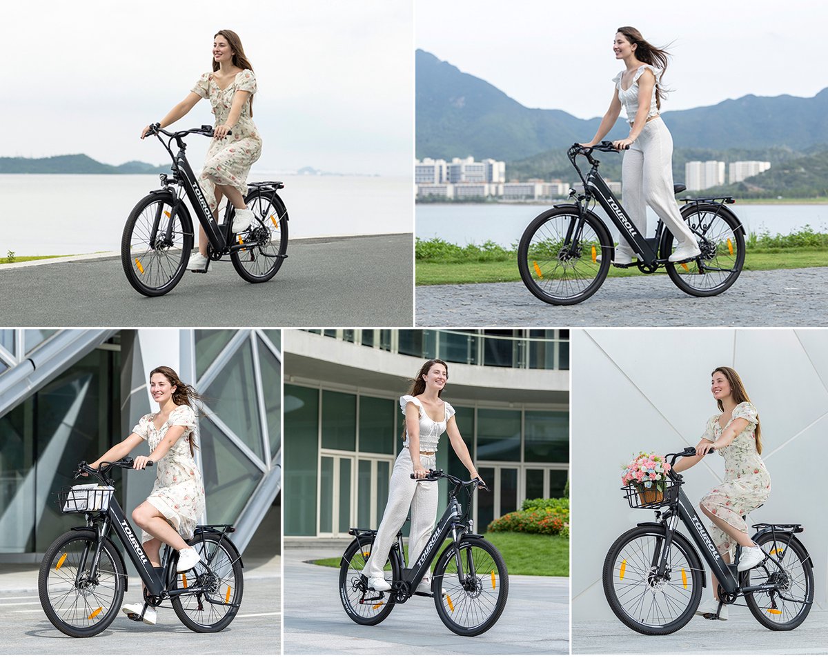 Touroll J1 ST 27.5 inch Trekking Bike with 250W Motor, 36V 15.6Ah Battery, Max 100km Range, 1.8" LCD Display Shimano 7-Speed Disc Brake - Black