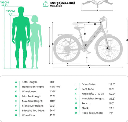 Touroll J1 ST 27.5 inch Trekking Bike with 250W Motor, 36V 15.6Ah Battery, Max 100km Range, 1.8" LCD Display Shimano 7-Speed Disc Brake - Black