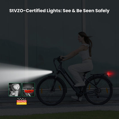 Touroll J1 ST 27.5 inch Trekking Bike with 250W Motor, 36V 15.6Ah Battery, Max 100km Range, 1.8" LCD Display Shimano 7-Speed Disc Brake - Black