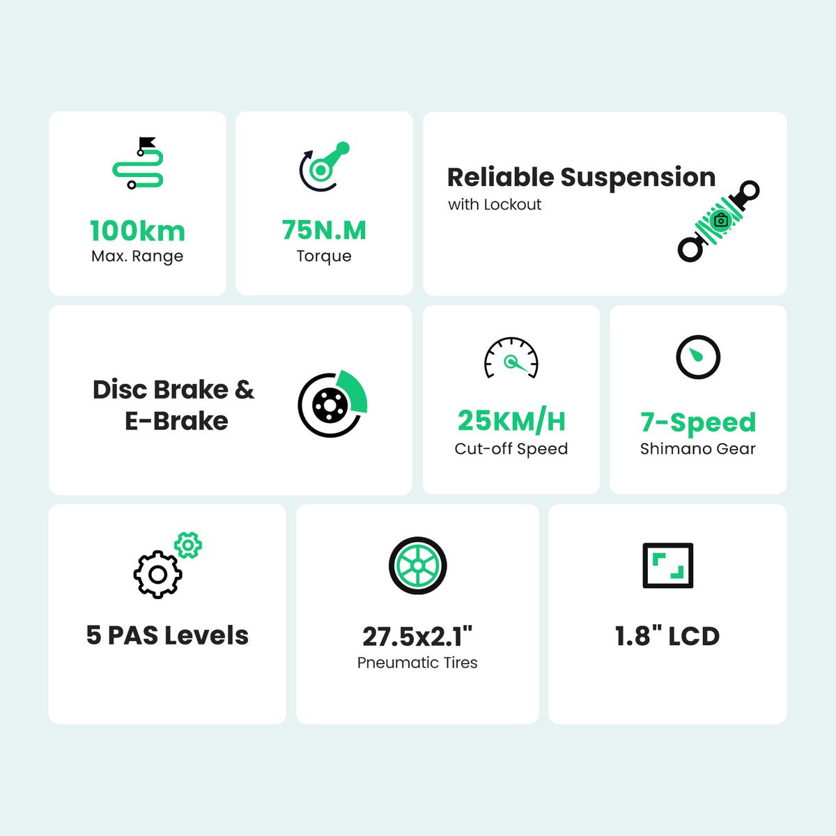 Touroll J1 ST 27.5 inch Trekking Bike with 250W Motor, 36V 15.6Ah Battery, Max 100km Range, 1.8" LCD Display Shimano 7-Speed Disc Brake - Black