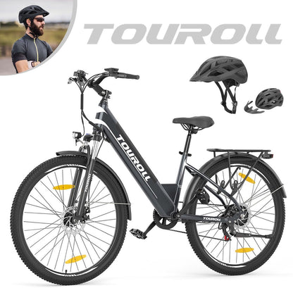 Touroll J1 ST 27.5 inch Trekking Bike with 250W Motor, 36V 15.6Ah Battery, Max 100km Range, 1.8" LCD Display Shimano 7-Speed Disc Brake - Black