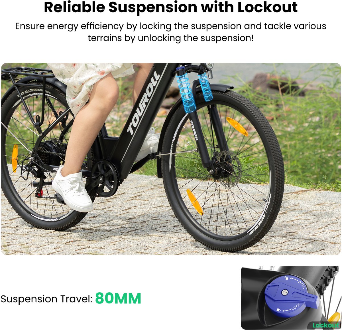 Touroll J1 ST 27.5 inch Trekking Bike with 250W Motor, 36V 15.6Ah Battery, Max 100km Range, 1.8" LCD Display Shimano 7-Speed Disc Brake - Black