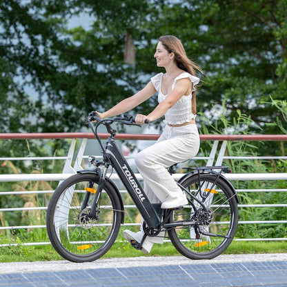 Touroll J1 ST 27.5 inch Trekking Bike with 250W Motor, 36V 15.6Ah Battery, Max 100km Range, 1.8" LCD Display Shimano 7-Speed Disc Brake - Black